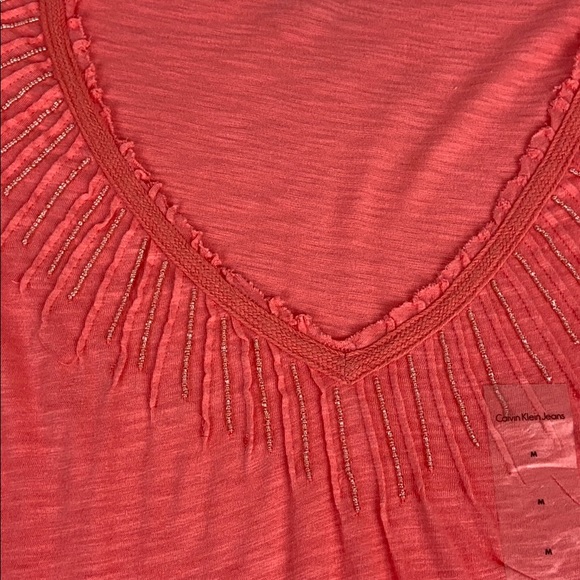 Calvin Klein Jeans Cap Sleeve Tee in Flamingo - Picture 3 of 3